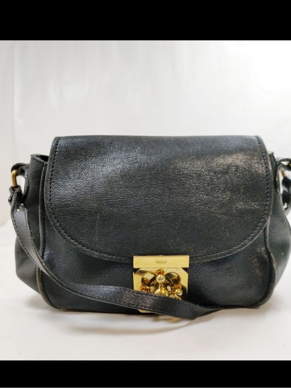 Vintage Authentic Chloe Small Black Leather Crossbody with Gold Hardware